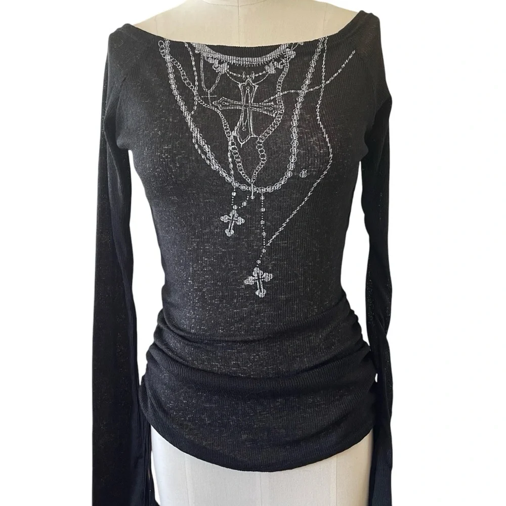 ❤️ Gothic x Punk Black Tattoo Top - Picture 3 of 11